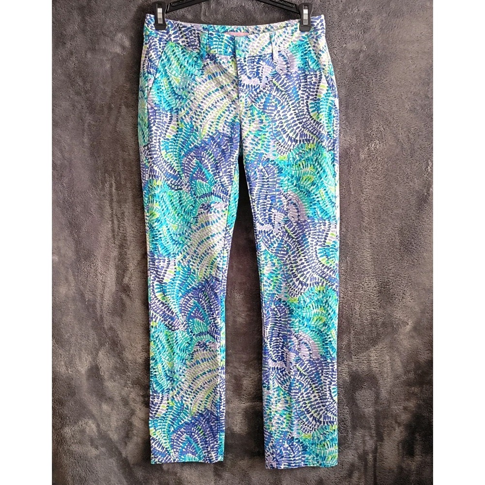 Lilly Pulitzer Shana Stretch Cropped‎ Pants Blue Current Fantasea Size 0